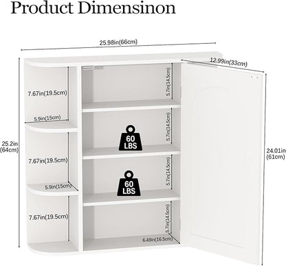 Bathroom Wall Cabinet, Medicine Cabinet with Mirror and Adjustable Shelves,White Wall Mounted Cabinet Over The Toile,3-Tier Wood Hanging Storage for Bathroom,Kitchen,Living,Laundry Room