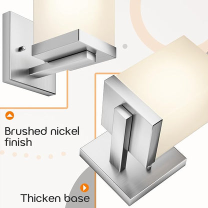 Bathroom Lighting Fixture Brushed Nickel Vanity Light with White Frosted Glass Shade, Wall Lamp Over Mirror for Bedroom Living Room Porch T003BR-L1