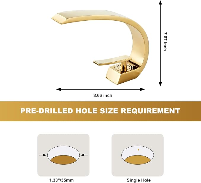 Shiny Polished Gold Bathroom Sink Faucet, Unique Design and Pop Up Drain