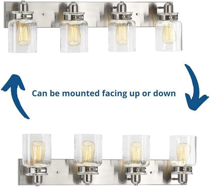 Progress Lighting P300048-009 Calhoun Collection Clear Glass Farmhouse Bath Vanity Light, 4-Light, Brushed Nickel