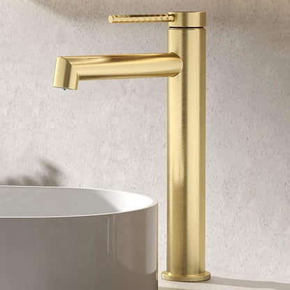 BiaoTeng Brushed Gold Bathroom Faucets Single Handle High 2 Function Hot and Cold Brass Faucet for Bathroom Sink One Hole