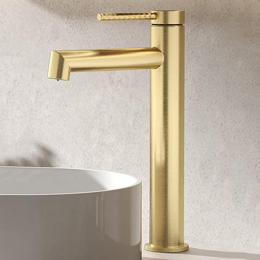 BiaoTeng Brushed Gold Bathroom Faucets Single Handle High 2 Function Hot and Cold Brass Faucet for Bathroom Sink One Hole