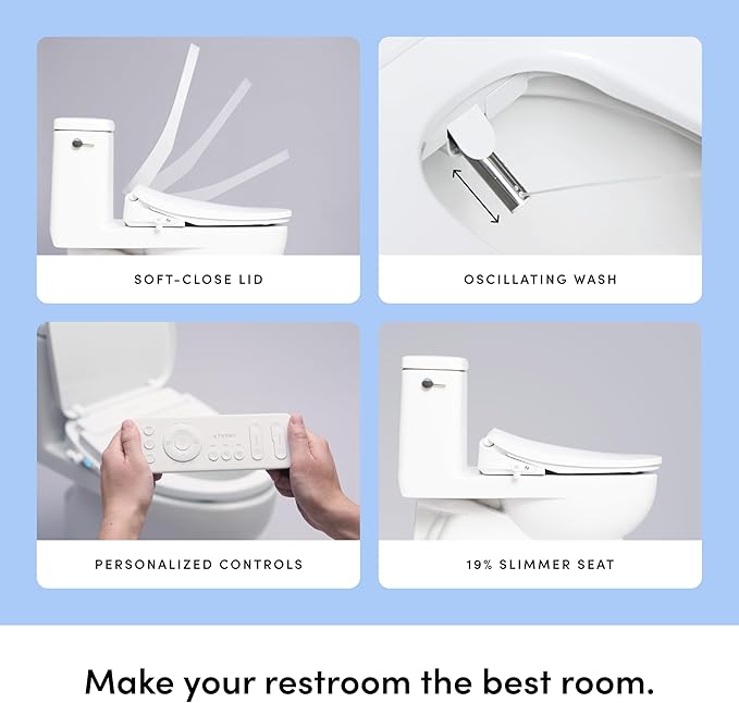 TUSHY Cloud+ Electronic Bidet Heated Toilet Seat | Intelligent Remote w/Personal Settings, Instant Warm Water, Heated Seat and Air Dryer, Automatic Deodorizer (Night Light & Soft Close), Elongated