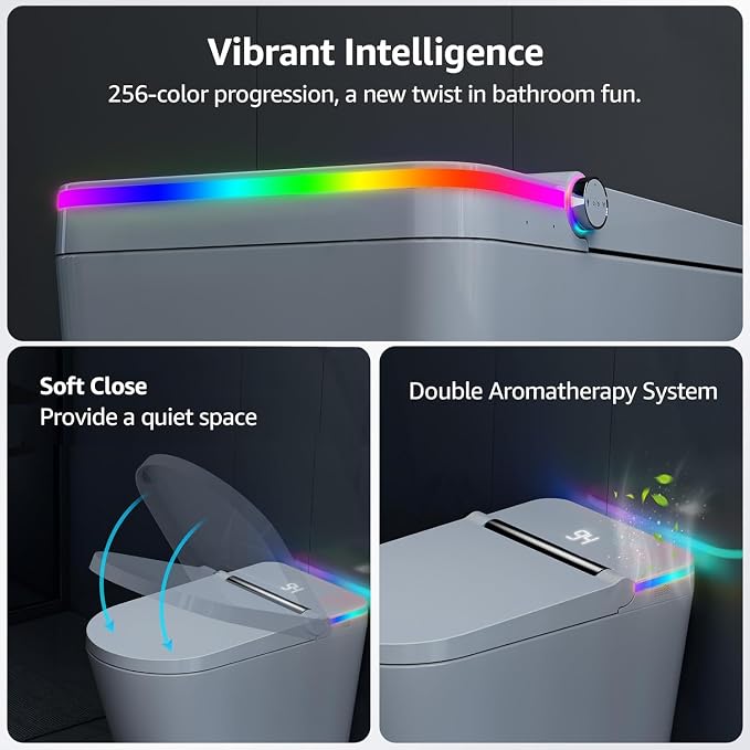 Smart Toilet with Bidet Built In, Heated Seat, Warm Water Wash & Dryer, Tankless Bidet Toilet with Foot Sensor & Night Light, Auto Open/Close Lid & Flush, Wireless Remote, 1.26GPF Water-Saving Design