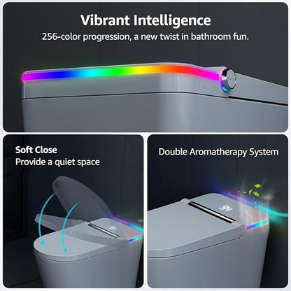 Smart Toilet with Bidet Built In, Heated Seat, Warm Water Wash & Dryer, Tankless Bidet Toilet with Foot Sensor & Night Light, Auto Open/Close Lid & Flush, Wireless Remote, 1.26GPF Water-Saving Design