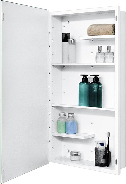 Fundin White Medicine Cabinet Recessed or Surface Mount, Bathroom Medicine Cabinet with 20 x 36 Mirror Size and Adjustable Staggered Shelves