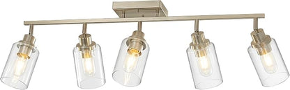 LOUSACE 5-Light Brushed Nickel Track Lighting Kit with Clear Glass, Modern Track Light Fixtures Flush Ceiling Mounted, Tracking Vanity Lighting Rotatable Spotlight for Kitchen Bathroom Accent Shop