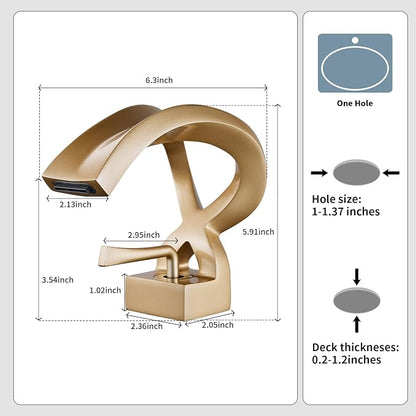 Bathroom Sink Faucet Waterfall Champagne Gold Creative Hollowed Body | One Hole Single Handle Elegant Antique Design Faucet Vanity Basin Deck Mount Lavatory Brass