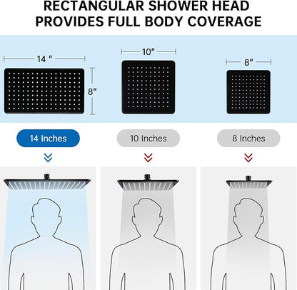 G-Promise 14 Inch All Metal Rain Shower Head with Handheld (Matte Black) | Full Body Coverage, Pause Mode Diverter, Power Wash Mode Handheld, Suits Every Height, Easy to Install, Modern Bath Upgrade