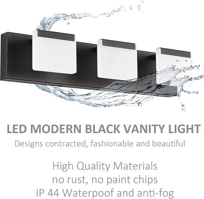 Ralbay LED Modern Black Vanity Light 3 Light Acrylic Matte Black Bathroom Vanity Wall Light Modern Black Bathroom Vanity Lighting Fixtures