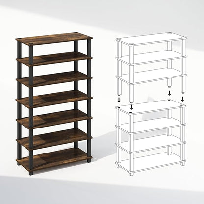 Furinno Turn-N-Tube Storage Shelves Set of 2, 4-Tier Stackable Standing Shelf, Open Corner Shelf, for Organization and Storage, Living Room, Garage, Home Office, Amber Pine