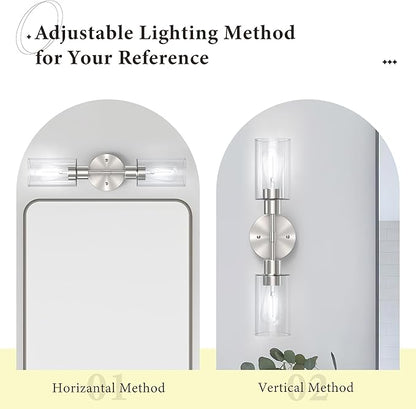 Espird Bathroom Light Fixtures 2 Light Brushed Nickle, Bathroom Vanity Lights Over Mirror, Bathroom Sconces Wall Lighting，Farmhouse Vanity Light, Modern Vanity Lights with Clear Shades