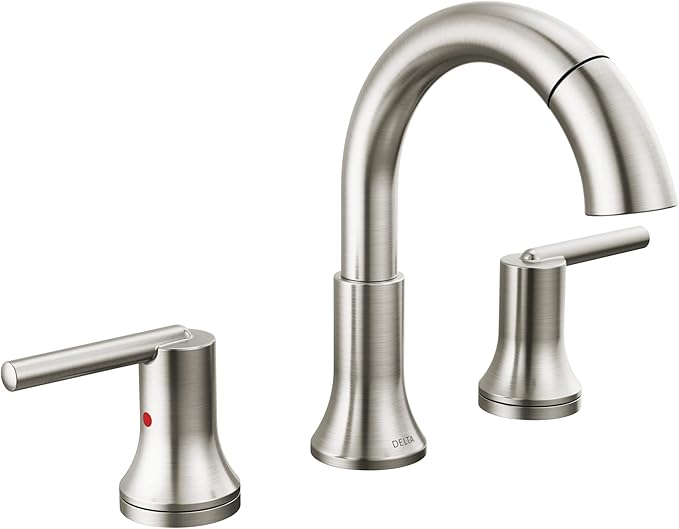 Delta Faucet Trinsic Pull Down Bathroom Faucet, Bathroom Pull Out Faucet, Brushed Nickel Widespread Bathroom Faucet 3 Hole, Bathroom Sink Faucet with Magnetic Docking, Stainless 3559-SSPD-DST