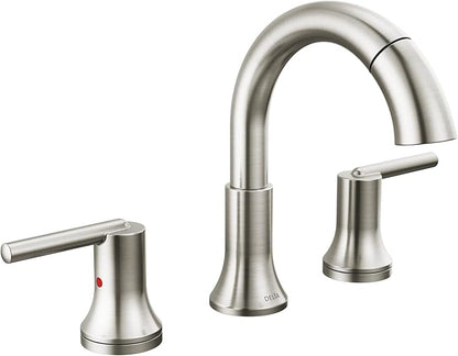 Delta Faucet Trinsic Pull Down Bathroom Faucet, Bathroom Pull Out Faucet, Brushed Nickel Widespread Bathroom Faucet 3 Hole, Bathroom Sink Faucet with Magnetic Docking, Stainless 3559-SSPD-DST