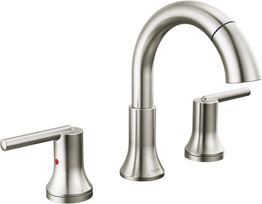 Delta Faucet Trinsic Pull Down Bathroom Faucet, Bathroom Pull Out Faucet, Brushed Nickel Widespread Bathroom Faucet 3 Hole, Bathroom Sink Faucet with Magnetic Docking, Stainless 3559-SSPD-DST