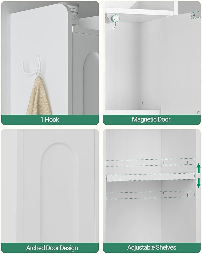 Bathroom Cabinet with Adjustable Shelves, Freestanding Floor Cabinet, Tall Bathroom Storage Cabinet with Doors & Drawer, Narrow Toilet Paper Storage Cabinet, White BC28013X