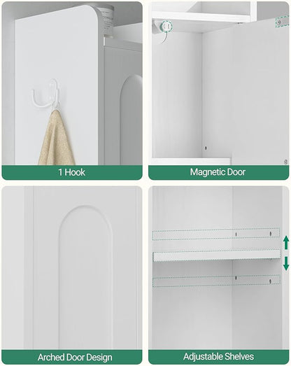 Bathroom Cabinet with Adjustable Shelves, Freestanding Floor Cabinet, Tall Bathroom Storage Cabinet with Doors & Drawer, Narrow Toilet Paper Storage Cabinet, White BC28013X