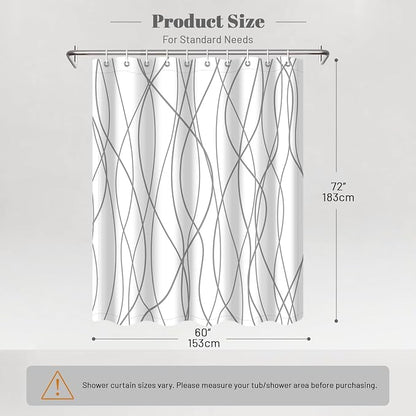 Striped Shower Curtain for Bathroom, Grey White, 60" W x 72" L | with Hooks, Modern Hotel Style, Water Repellent, Washable, Weighted Hem