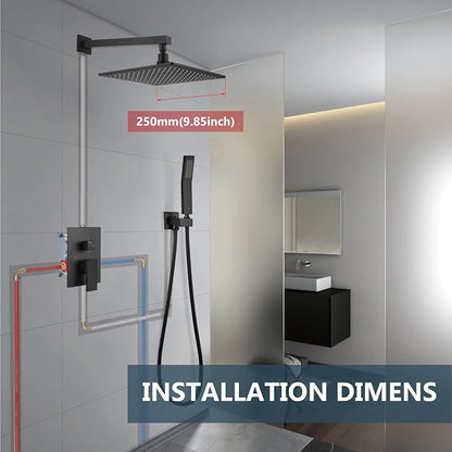 Aolemi Shower Faucet Set with Valve Handheld 10" LED Head Matte Black | Handheld Spray,10 Inch Rain LED Head,Valve and Trim Kit,All Metal,Wall Mount Shower System,Bathroom Mixer