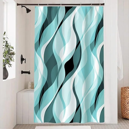 Teal Shower Curtain, Abstract Turquoise and Grey Striped Shower Curtain Set for Bathroom Waterproof Shower Curtain with Hooks, 48x72 Inch