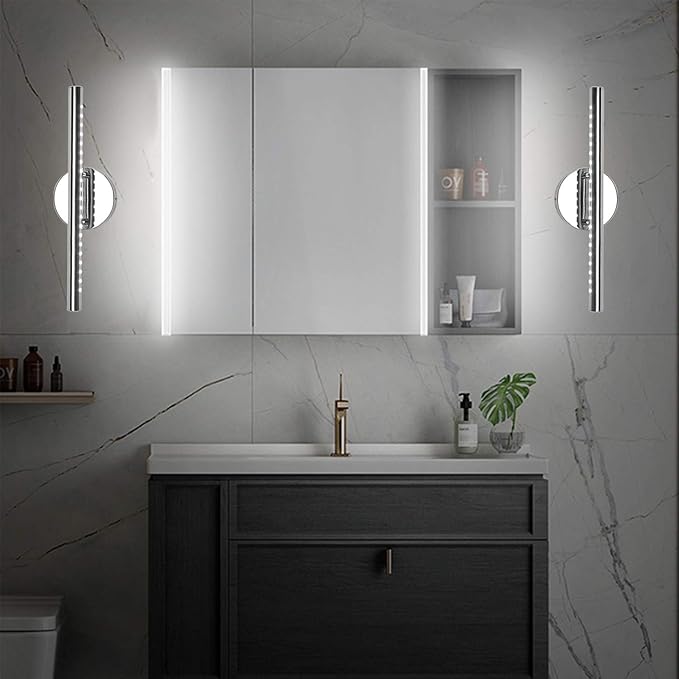 Bathroom Vanity Lights for Bathroom Light Fixutres 15.7 Inches Bathroom Lights Over Mirror 5W Led Lighting Plug in Vanity Lighting Fixtures Stainless Steel with 180°Rotation,6000K Cool White