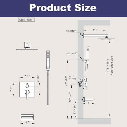 Shower System with Tub Spout, All Metal Bathtub Shower Faucet Set with High Pressure 10 Inch Rain Shower Head and Handheld Shower Head Set, Chrome (Valve Include)
