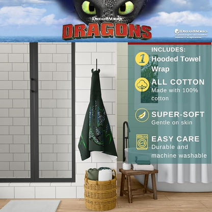 How to Train Your Dragon Toothless Super Soft Bath/Pool/Beach Soft Cotton Terry Hooded Towel Wrap, 24 in x 50 in, (Officially Licensed Product) by Franco