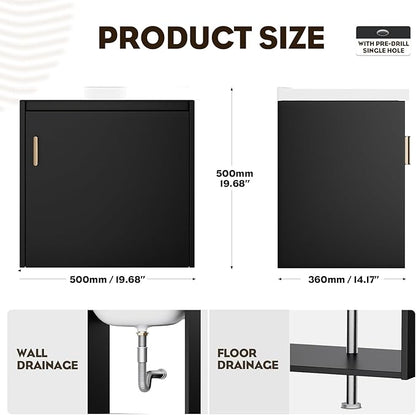 phiestina 20 Inch Floating Small Bathroom Vanity, Pre-Assembled Wall Mounted Black Cabinet with Soft-Close Door,Single Hole Ceramic Sink, Modern Space-Saving Design, No Faucet,BV04-20-PUREBLACK