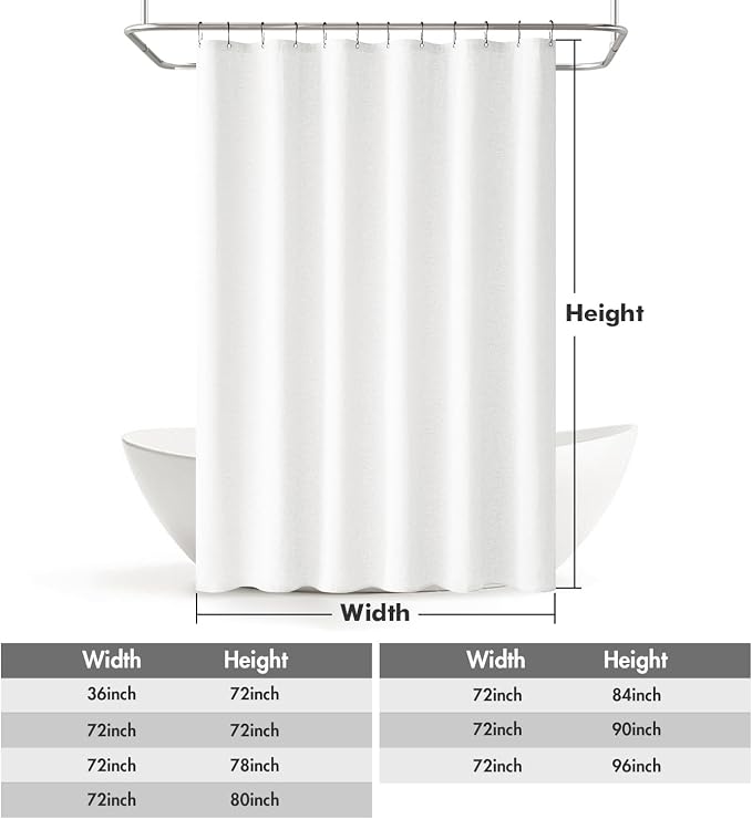 MIULEE W72*L96 Extra Long Linen Shower Curtain White 12 Metal Hooks | Washable, Heavy Fabric Shower Curtain Set, Waterproof Thick Cloth Shower Curtain, Bathroom Hotel Bathtub