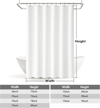 MIULEE W72*L84 Extra Long Linen Shower Curtain White 12 Metal Hooks | Washable, Heavy Fabric Shower Curtain Set, Waterproof Thick Cloth Shower Curtain, Bathroom Hotel Bathtub
