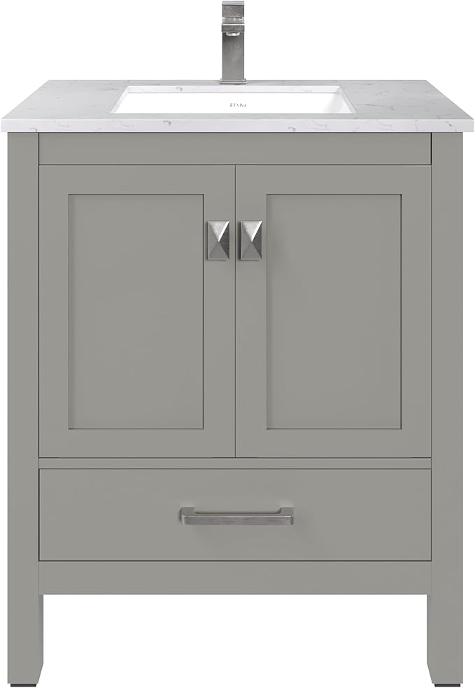Eviva London 30 Inch Gray Bathroom Vanity - Stylish Single Sink Vanity with Undermount Porcelain Sink & Cabinet for Optimal Storage
