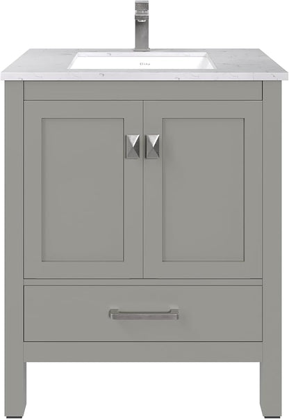 Eviva London 30 Inch Gray Bathroom Vanity - Stylish Single Sink Vanity with Undermount Porcelain Sink & Cabinet for Optimal Storage