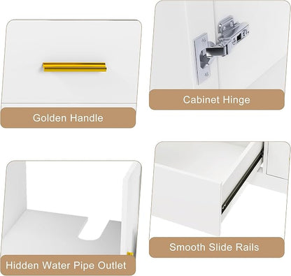 48'' Bathroom Vanity Without Sink,Multi-Functional Bathroom Cabinet with 2 Doors and 9 Drawers, Solid Frame,White(No Sink)
