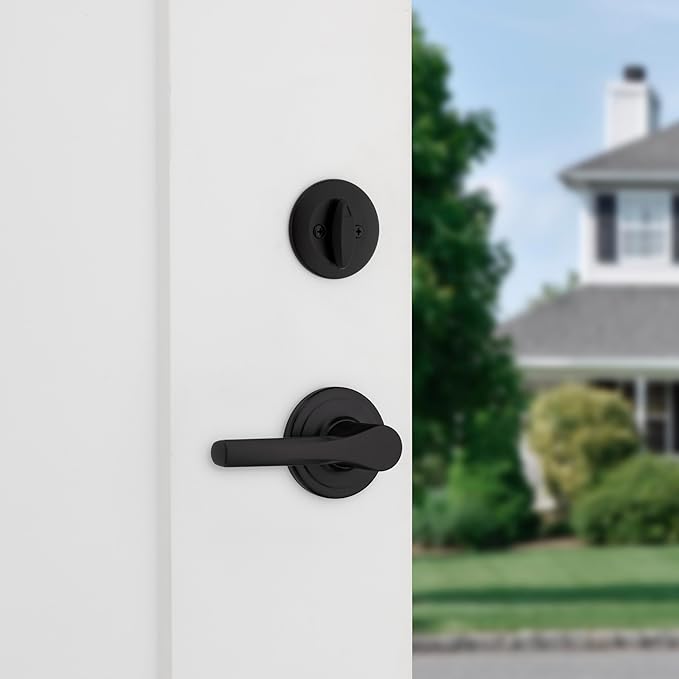 Kwikset Henley Front Door Lock Handle and Deadbolt Set, Entry Handleset Exterior with Interior Reversible Lever, Matte Black, Pick Resistant SmartKey Rekey Deadbolt Security, with Microban Protection