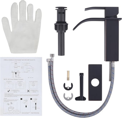 Oil Rubbed Bronze Bathroom Faucet - ARCORA Waterfall Bathroom Faucet Single Handle Mixer Tap Lavatory Vanity Sink Faucet with Deck Plate and Pop Up Drain, 1 or 3 Hole