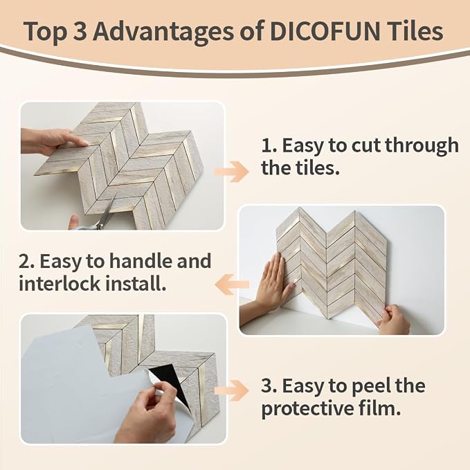 DICOFUN 1 Sheet Beige Slate Peel and Stick Backsplash, Faxu Stone PVC Stick on Backsplash Wall Tiles for Kitchen and Bathroom