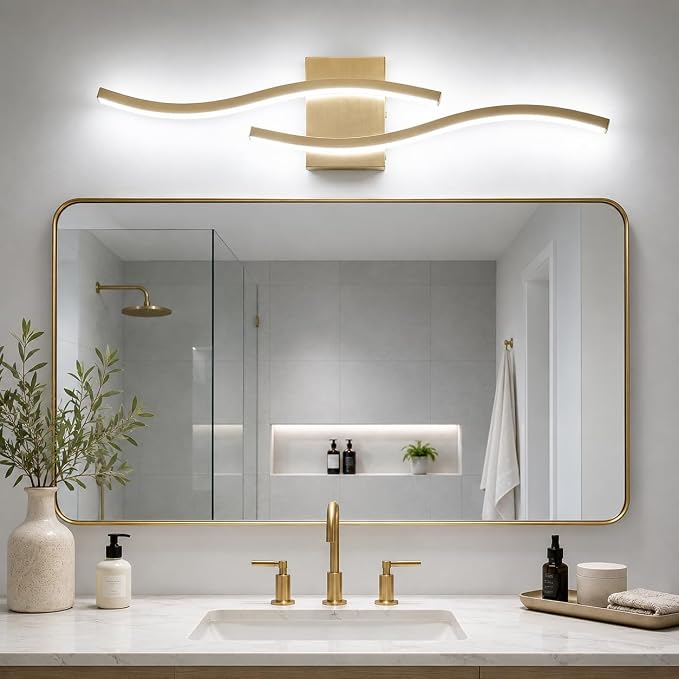 Modern Vanity Lights Dimmable Bathroom Light Fixtures Over Mirror Bathroom LED Vanity Light for Bathroom Living Room (Gold,31.5Inch)