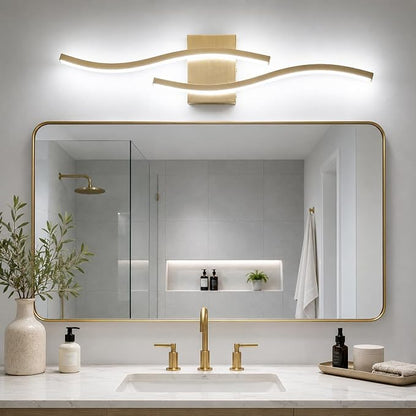 Modern Vanity Lights Dimmable Bathroom Light Fixtures Over Mirror Bathroom LED Vanity Light for Bathroom Living Room (Gold,31.5Inch)