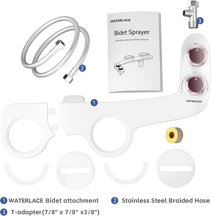 Bidet Attachment for Toilet, Self-Cleaning Dual Retractable Nozzles Bidet, Non-Electric Adjustable Water Pressure for Hygienic Rear & Feminine Wash, Easy Installation Ultra-Slim (Rose Gold)