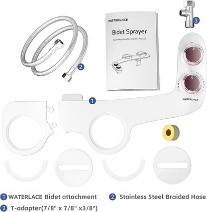Bidet Attachment for Toilet, Self-Cleaning Dual Retractable Nozzles Bidet, Non-Electric Adjustable Water Pressure for Hygienic Rear & Feminine Wash, Easy Installation Ultra-Slim (Rose Gold)