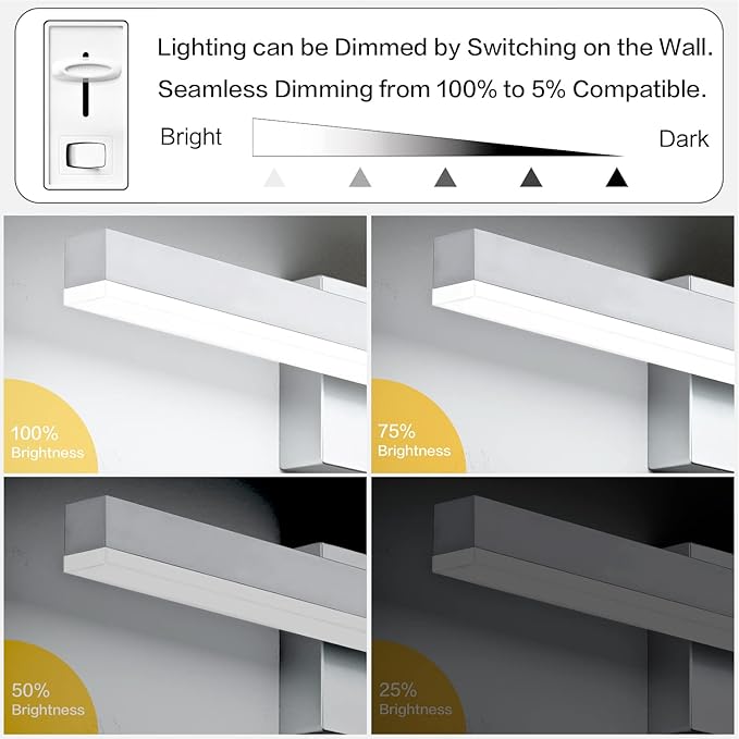PRESDE Bathroom Vanity Light Dimmable 48in Modern Silver LED Bathroom Light Fixtures Over Mirror Bath Wall Lighting （Cold White 6000K）