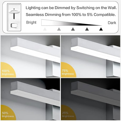 PRESDE Bathroom Vanity Light Dimmable 48in Modern Silver LED Bathroom Light Fixtures Over Mirror Bath Wall Lighting （Cold White 6000K）