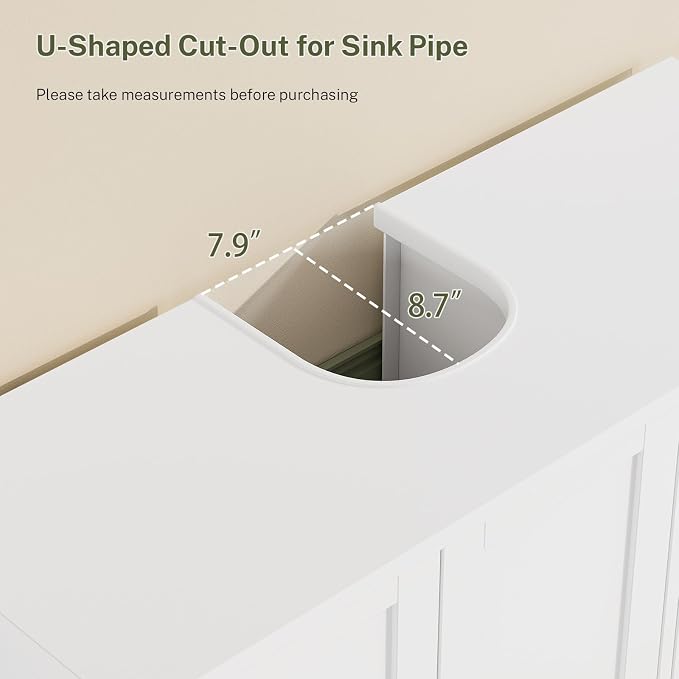 TEENFON Pedestal Sink Storage Cabinet with 2 Doors & 3 Drawers, Bathroom Sink Cabinet, Under Sink Cabinet with U-Shape Cut-Out, White