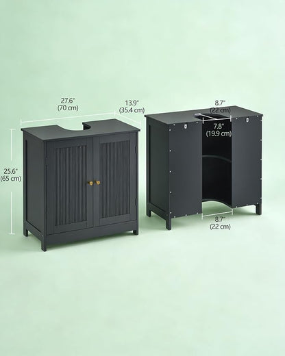Bathroom Vanity Sink Cabinet, Under Sink Storage Cabinet with 2 Doors, Waterproof Pedestal Sink Cabinet for Bathroom, Laundry Room, Kitchen, Black with Adjustable Shelf
