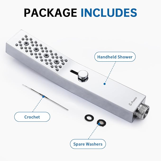 G-Promise All Metal Square 3 Function Handheld Shower Head(Chrome) | All Metal Construction, 3 Function Modes with Massage, Modern Look, Push Switch, Easy Installation