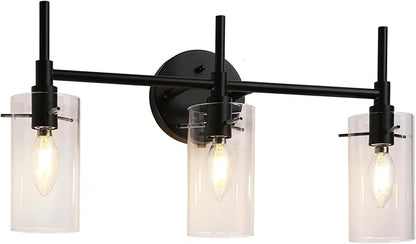 Bathroom Light Fixtures, Black Vanity Lights for Bathroom, 3 Light Bathroom Vanity Light, Black Wall Sconces Lighting with Clear Glass Shades
