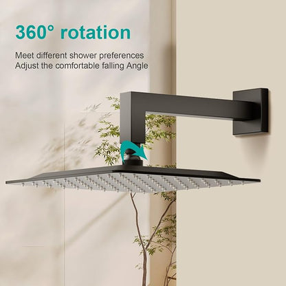 Square Rain Shower Head, High Flow Stainless Steel,Work with any decorative style，All Metal Rainfall Shower Head (Matte Black, 10)
