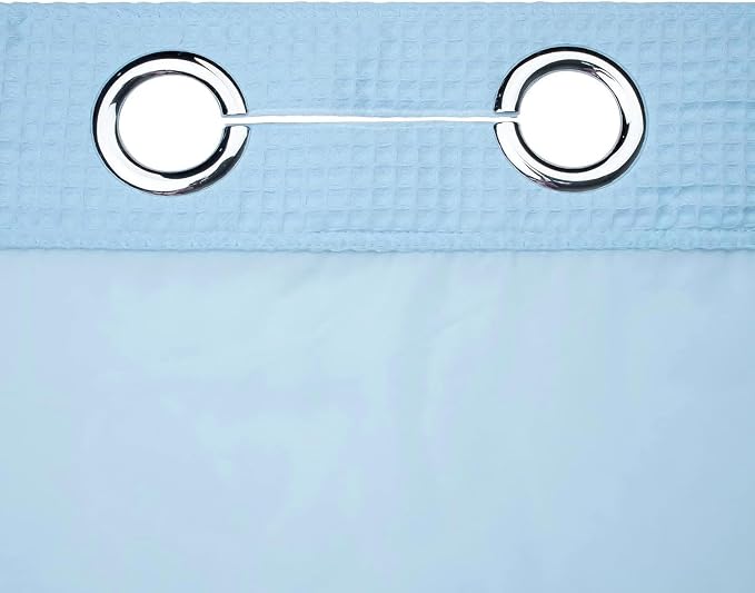 River Dream Cotton Blend Shower Curtain Set with Liner, Sky Blue, 71x74 | Waffle Weave, No Hook Needed, with Snap in Replacement Liner, Top Sheer Window, Hotel Quality Fabric for Bathroom