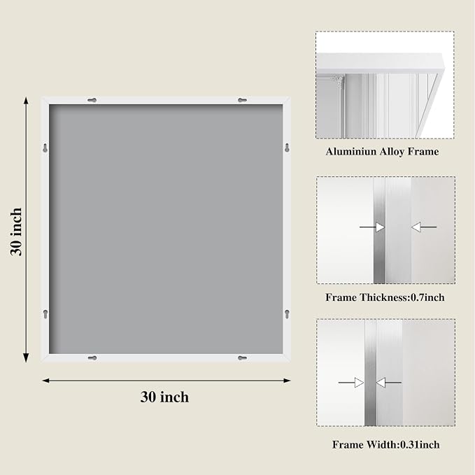 Koonmi White Rectangle Wall Mirror, 30x30 Inch Bathroom Mirror, Aluminum Frame Vanity Mirror for Entryway, Living Room, Bedroom Bathroom, Hangs Horizontally or Vertically
