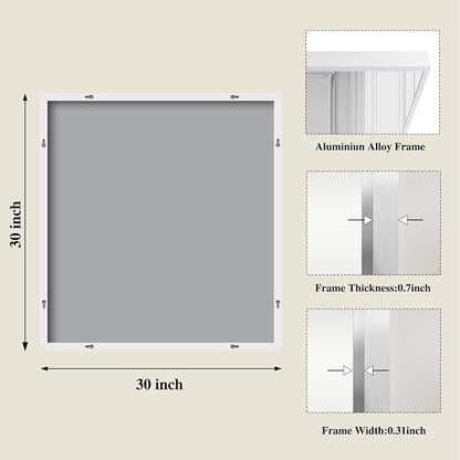 Koonmi White Rectangle Wall Mirror, 30x30 Inch Bathroom Mirror, Aluminum Frame Vanity Mirror for Entryway, Living Room, Bedroom Bathroom, Hangs Horizontally or Vertically